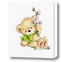 Картина Медвежонок с розовым цветочком